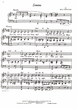 Picture of Someone, Bill Tennyson, recorded by Johnny Mathis, sheet music