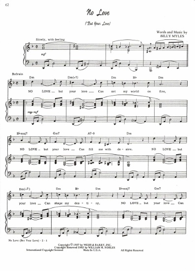 Picture of No Love (But Your Love), Billy Myles, recorded by Johnny Mathis, sheet music