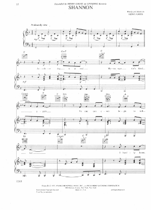 Picture of Shannon, written & recorded by Henry Gross, sheet music