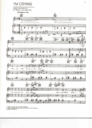 Picture of I'm Crying, Eric Burdon & Alan Price, recorded by The Animals, sheet music