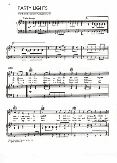 Picture of Party Lights, written & recorded by Claudine Clark, sheet music