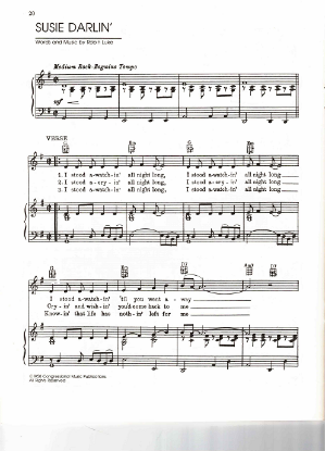 Picture of Susie Darlin', written & recorded by Robin Luke, sheet music