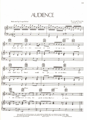 Picture of Audience, written & recorded by Peter Allen, sheet music