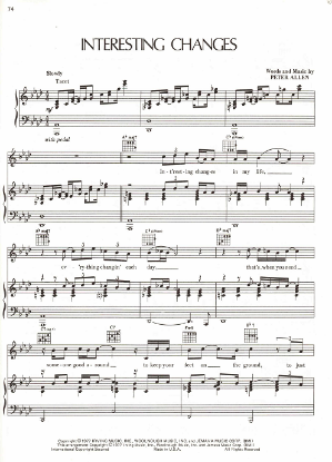 Picture of Interesting Changes, written & recorded by Peter Allen, sheet music