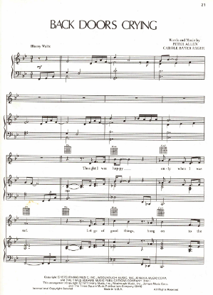 Picture of Back Doors Crying, Carole Bayer Sager & Peter Allen, sheet music