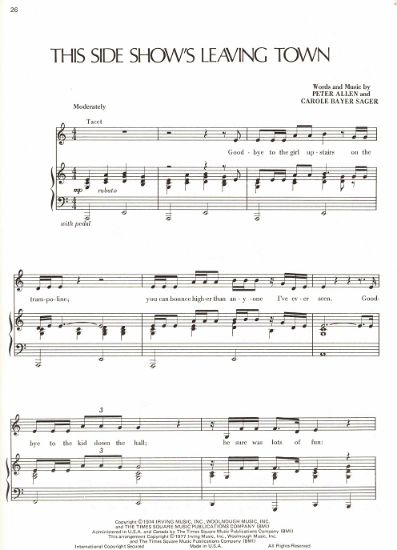 Picture of The Side Show's Leaving Town, Carole Bayer Sager & Peter Allen, sheet music