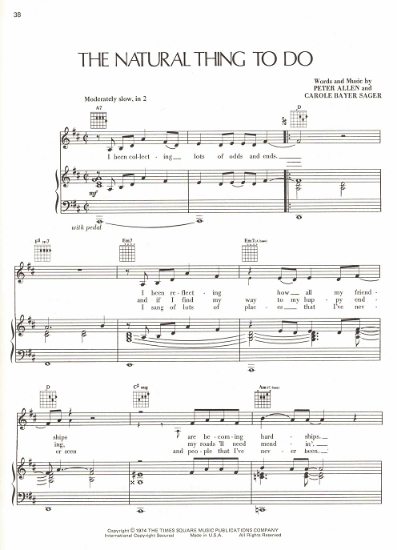 Picture of The Natural Thing to Do, Carole Bayer Sager & Peter Allen, sheet music