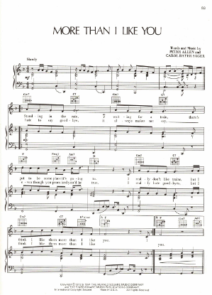 Picture of More Than I Like You, Carole Bayer Sager & Peter Allen, sheet music