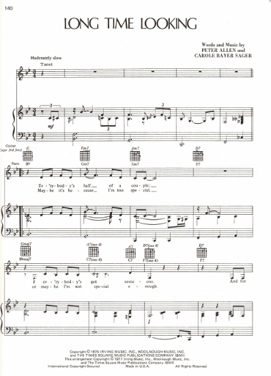 Picture of Long Time Looking, Carole Bayer Sager & Peter Allen, sheet music