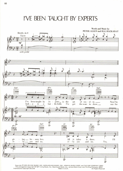 Picture of I've Been Taught By Experts, Hal Hackady & Peter Allen, sheet music