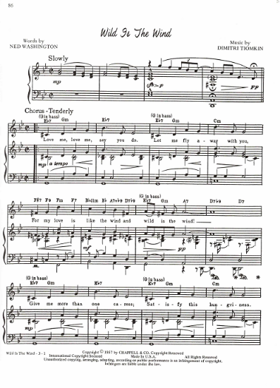 Picture of Wild is the Wind, Ned Washington & Dimitri Tiomkin, recorded by Johnny Mathis, sheet music