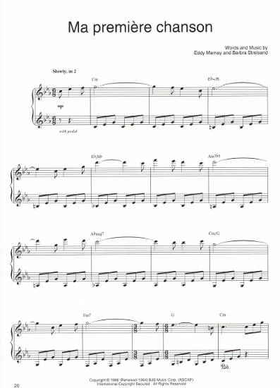 Picture of Ma Premiere Chanson, Eddy Mamay & Barbra Streisand, recorded by Barbra Streisand, sheet music
