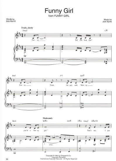 Picture of Funny Girl, MC title song, Bob Merrill & Jule Styne, as sung by Barbra Streisand, sheet music