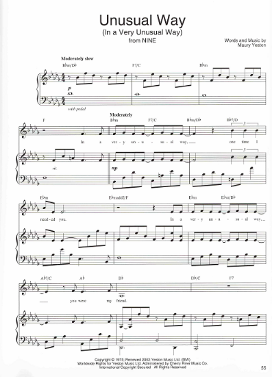 Picture of Unusual Way (In a Very Unusual Way), from "Nine", Maury Yeston, as sung by Barbra Streisand, sheet music