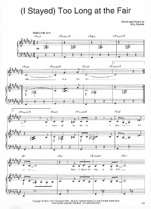 Picture of (I Stayed) Too Long at the Fair, Billy Barnes as sung by Barbra Streisand, sheet music 