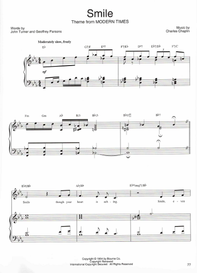 Picture of Smile, from "Modern Times", John Turner/ Geoffrey Parsons/ Charles Chaplin, as sung by Barbra Streisand, sheet music