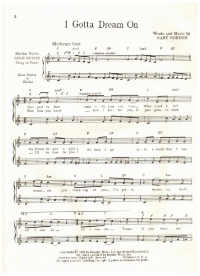 Picture of I Gotta Dream On, Gary Gordon, recorded by Herman's Hermits, arr. for 3 guitars, sheet music