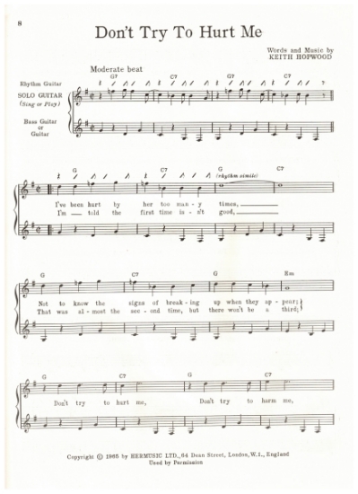 Picture of Don't Try to Hurt Me, Keith Hopwood, recorded by Herman's Hermits, arr. for 3 guitars, sheet music