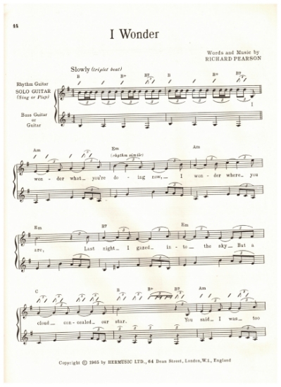 Picture of I Wonder, Richard Pearson, recorded by Herman's Hermits, arr. for 3 guitars, sheet music