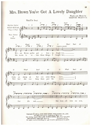 Picture of Mrs. Brown You've Got a Lovely Daughter, Trevor Peacock, recorded by Herman's Hermits, arr. for 3 guitars, sheet music