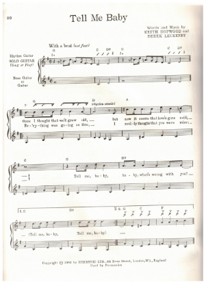 Picture of Tell Me Baby, Keith Hopwood & Derek Leckenby, recorded by Herman's Hermits, arr. for 3 guitars, sheet music