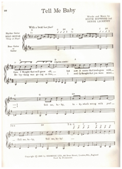 Picture of Tell Me Baby, Keith Hopwood & Derek Leckenby, recorded by Herman's Hermits, arr. for 3 guitars, sheet music