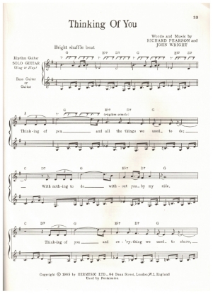 Picture of Thinking of You, Richard Pearson & John Wright, recorded by Herman's Hermits, arr. for 3 guitars, sheet music