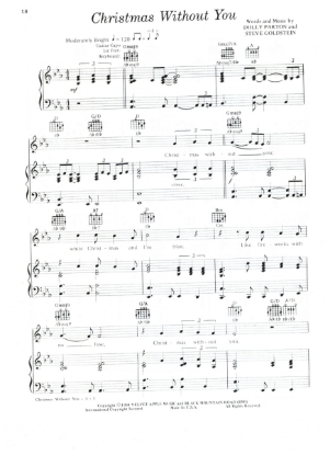 Picture of Christmas Without You, Dolly Parton & Steve Goldstein, sheet music