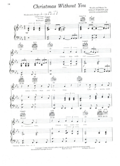 Picture of Christmas Without You, Dolly Parton & Steve Goldstein, sheet music