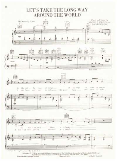 Picture of Let's Take the Long Way Around the World, Archie P. Jordan & Naomi Martin, recorded by Ronnie Milsap, sheet music