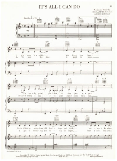 Picture of It's All I Can Do, Rchard Leigh & Archie Jordan, key of "F", sheet music