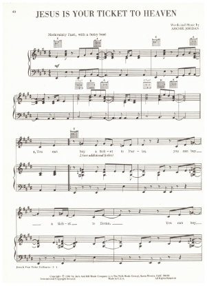 Picture of Jesus is Your Ticket to Heaven, Archie Jordan, recorded by Ronnie Milsap, sheet music