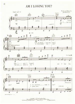Picture of Am I Losing You, Jim Reeves, recorded by Ronnie Milsap, sheet music