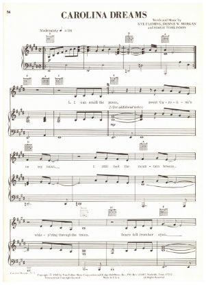 Picture of Carolina Dreams, Kye Fleming/ Dennis W. Morgan/ Marie Tomlinson, recorded by Ronnie Milsap, sheet music, pdf copy