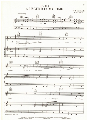 Picture of (I'd Be) A Legend in My Time, Don Gibson, recorded by Ronnie Milsap, sheet music