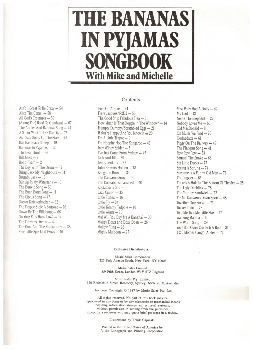 Tredwells-Music.com|The Bananas in Pyjamas Songbook, Mike & Michelle ...