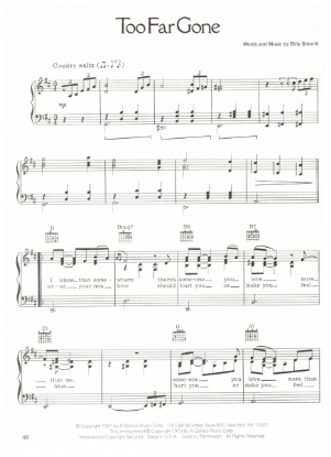 Picture of Too Far Gone, Billy Sherrill, recorded by Emmy Lou Harris, sheet music