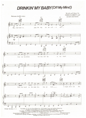Picture of Drinkin' My Baby (Off My Mind), Eddie Rabbitt & Even Stevens, recorded by Eddie Rabbitt, sheet music