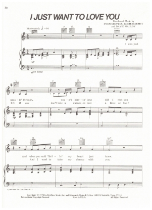 Picture of I Just Want to Love You, Eddie Rabbitt/ Even Stevens/ David Malloy, recorded by Eddie Rabbitt, sheet music