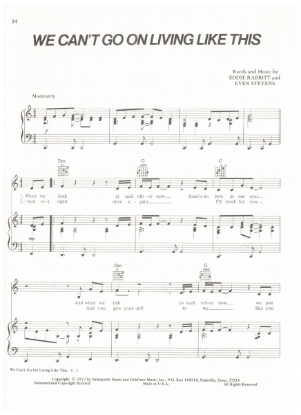 Picture of We Can't Go On Living Like This, Eddie Rabbitt & Even Stevens, recorded by Eddie Rabbitt, sheet music