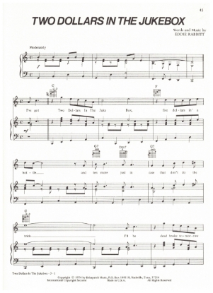 Picture of Two Dollars in the Jukebox, written & recorded by Eddie Rabbitt, sheet music