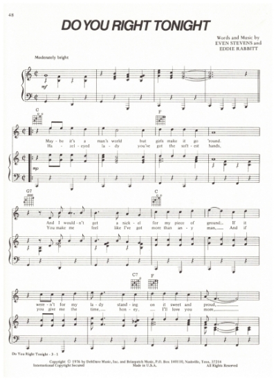 Picture of Do You Right Tonight, Eddie Rabbitt & Even Stevens, sheet music