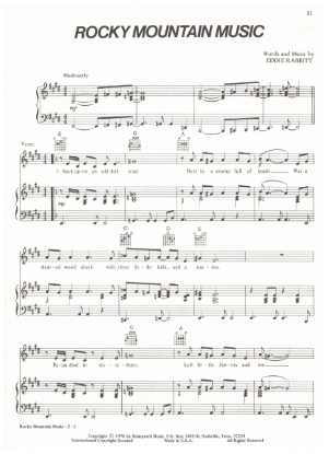 Picture of Rocky Mountain Music, written & recorded by Eddie Rabbitt, sheet music