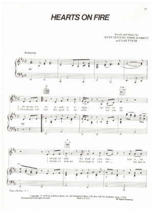 Picture of Hearts on Fire, Eddie Rabbitt/ Even Stevens/ Dan Tyler, recorded by Eddie Rabbitt, sheet music