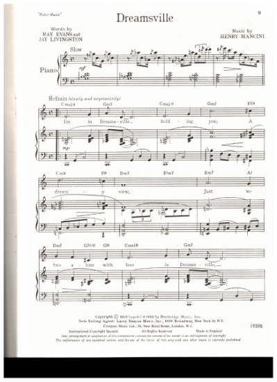 Picture of Dreamsville, from TV series "Peter Gun", Ray Evans/ Jay Livingston/ Henry Mancini, sheet music