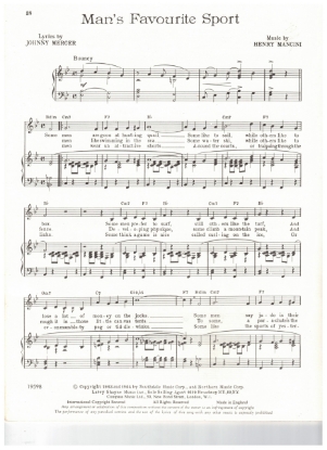 Picture of Man's Favourite Sport, movie title song, Johnny Mercer & Henry Mancini, sheet music