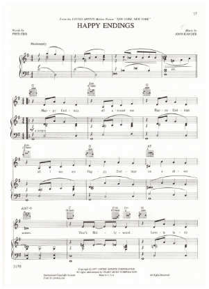Picture of Happy Endings, from motion picture "New York, New York", Fred Ebb & John Kander, sheet music