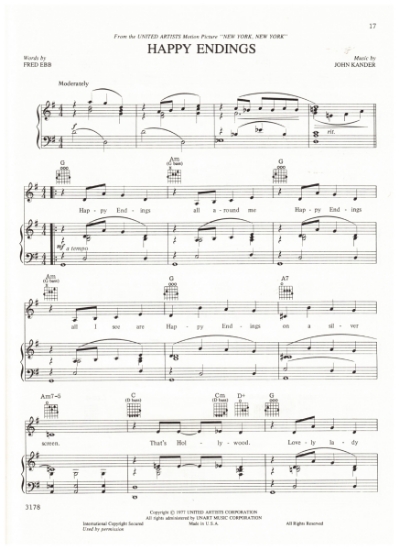 Picture of Happy Endings, from motion picture "New York, New York", Fred Ebb & John Kander, sheet music