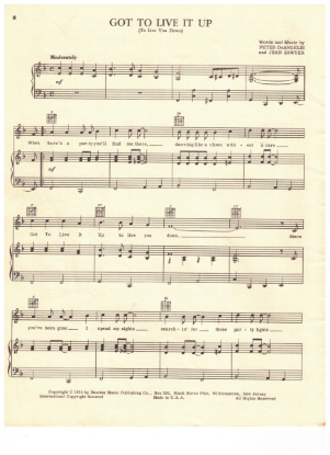 Picture of Got to Live it Up (To Live You Down), Peter DeAngelis & Jean Sawyer, recorded by Al Martino, sheet music