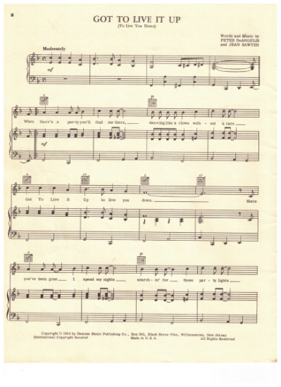 Picture of Got to Live it Up (To Live You Down), Peter DeAngelis & Jean Sawyer, recorded by Al Martino, sheet music